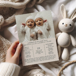 出産発表Preemie Twins NICU Taupe Card 案内状