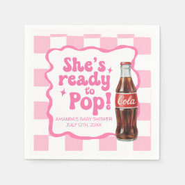 出産祝いパーティー用のピンクのナプキン She's Ready to Pop スタンダードカクテルナプキン