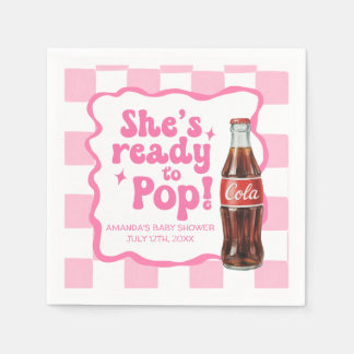 出産祝いパーティー用のピンクのナプキン She's Ready to Pop スタンダードカクテルナプキン