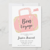 出発のスーツケース黄色金色ピンクのパーティー 招待状 (正面)