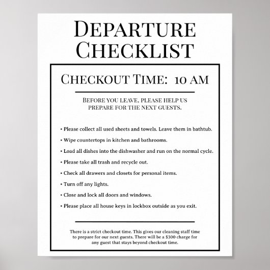 出発チェックリスト休暇レンタルAirbnbカード ポスター (正面)
