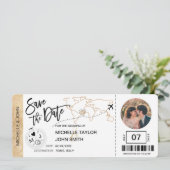 出発日お知らせ航空券 シンプル世界地図 招待状 (スタンド正面)