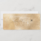 出発日を保存する航空券 シンプルな世界地図 招待状 (裏面)