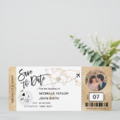 出発日を保存する航空券 シンプルな世界地図 招待状 (スタンド正面)