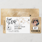 出発日を保存する航空券 シンプルな世界地図 招待状 (正面/裏面)