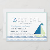 出航しよう！ 青い帆船の海の青い少年誕生日 招待状 (正面)