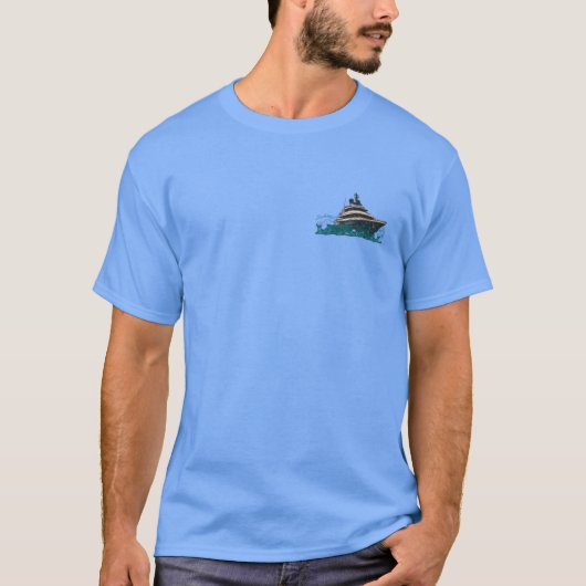 「出航:左側ヨットデザイン」 Tシャツ (正面)