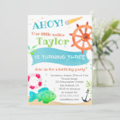 出航！水彩航海風誕生日招待状 招待状 (スタンド正面)