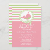 出航! nautical Whale Girls ベビーシャワー招待状 招待状 (正面/裏面)