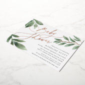 出芽ブランチ | 中性の植物性の赤ちゃんシャワー 箔招待状 (回転した状態)