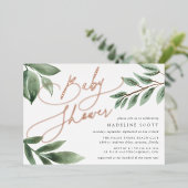 出芽ブランチ | 中性の植物性の赤ちゃんシャワー 箔招待状 (立ち正面)