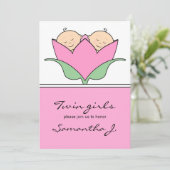 出芽双子ベビーシャワーピンクチューリップ招待状 招待状 (スタンド正面)