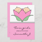 出芽双子ベビーシャワーピンクチューリップ招待状 招待状 (正面/裏面)