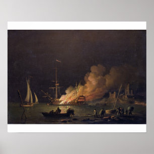 出荷して下さい夜、c.1756 (キャンバスの油)にで火 ポスター
