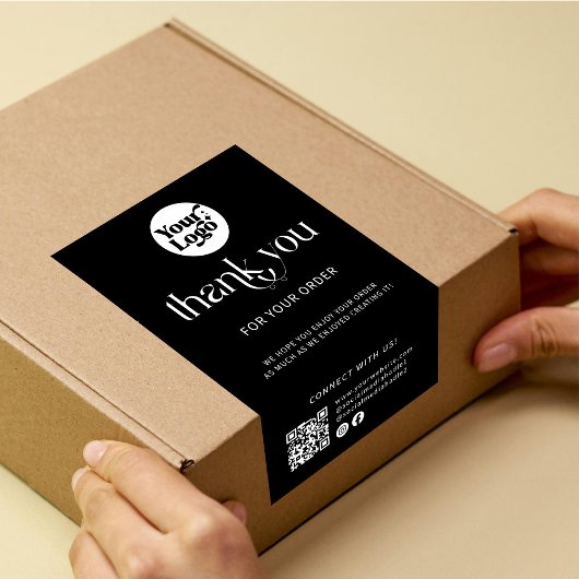 出荷ロゴQRコード感謝してい黒箱シールラベル 長方形シール