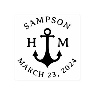 出荷航海のいかり名日付と2文字 ラバースタンプ