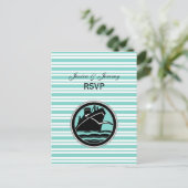 出荷航海のLtブルーホワイトストライプRSVP 1 インビテーションポストカード (スタンド正面)