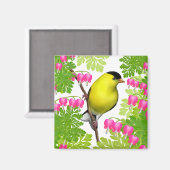 出血しているゴールドフィンチハート花磁石 マグネット (正面/裏面)