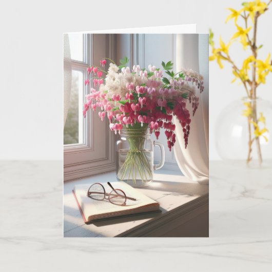 出血ハートブーケ付き本 カード (黄色い花)