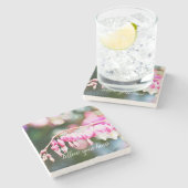 出血ハート花ピンク花の写真 ストーンコースター (横)