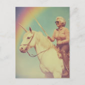 刀で一角獣(ユニコーン)に乗る年配の女性 ポストカード (正面)