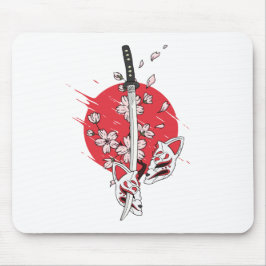 刀と桜と狐の面 マウスパッド
