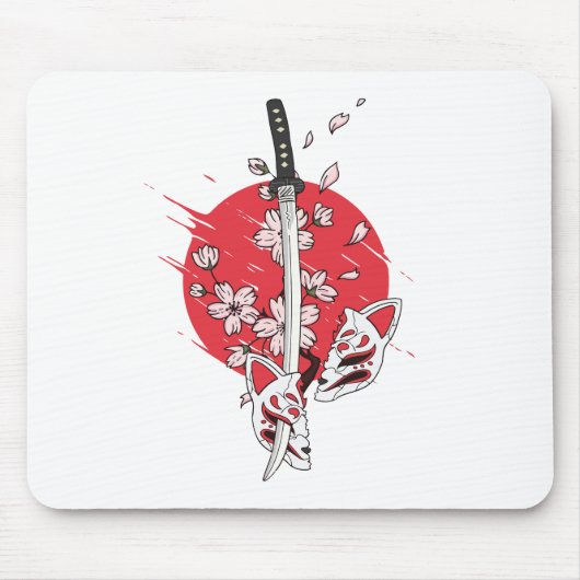 刀と桜と狐の面 マウスパッド (正面)