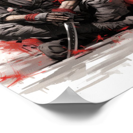 刀のポスターで身を屈める侍の戦士 ポスター (角)