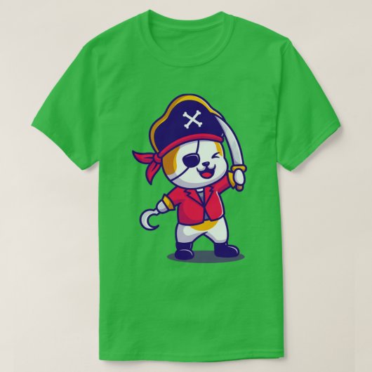 刀まんが登場するかわいい猫の海賊 Tシャツ (デザイン正面)