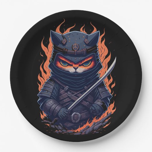 刀を手にした猫戦士 ペーパープレート (正面)