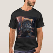 刀を持つ戦士としての猫 Tシャツ (正面)