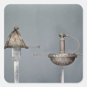 刀剣:切り鋼のカップ柄のレピア スクエアシール (正面)