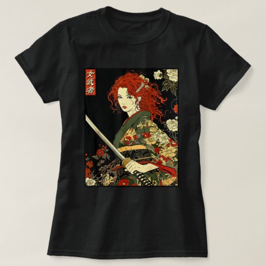 刀日本の付きサムライアートのアイルランド人女性 Tシャツ (デザイン正面)