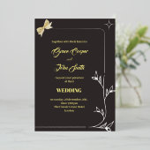 分スタイリッシュ縁ど布とリボ結婚ンのカード 箔招待状 (立ち正面)