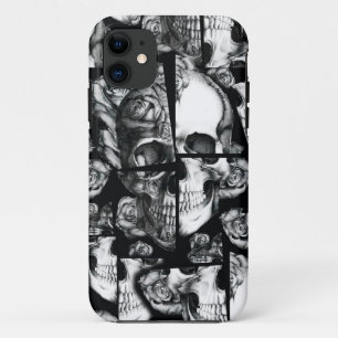 分割される、黒のばら色のスカルの折られたイメージ iPhone 11 ケース