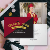 分割カラーモダン金ゴールドスケッチ卒業写真 サンキューカード