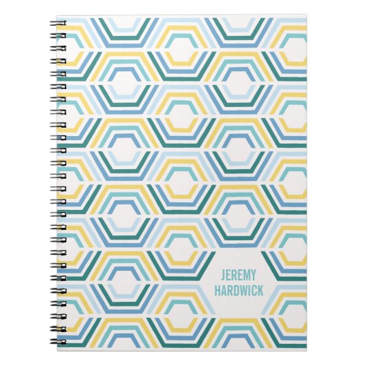 分割ヘキサゴン幾何学仕訳帳 – ターコイズ ノートブック (正面)
