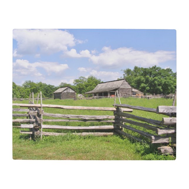 分割レールフェンスと納屋 メタルプリント (正面)