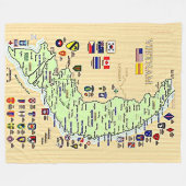 分割別ベトナムの地図 フリースブランケット (正面(横))