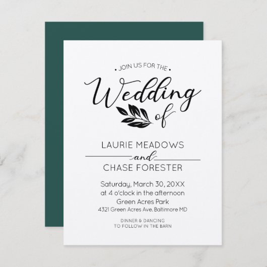 分岐ミニマル結婚式招待状 招待状 (正面/裏面)