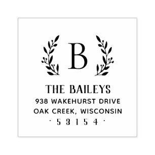 分岐素朴ファミリのモノグラム住所スタンプ ラバースタンプ