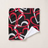 分散させる黒の赤く及び白いハートをかみ合わせます バスタオルセット (ウォッシュタオル)