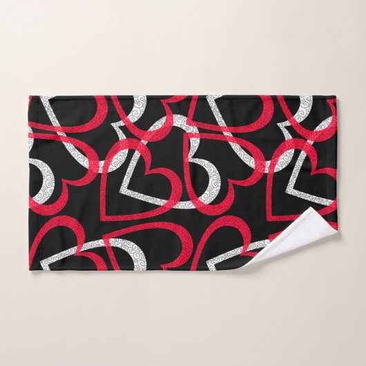 分散させる黒の赤く及び白いハートをかみ合わせます バスタオルセット (ハンドタオル)