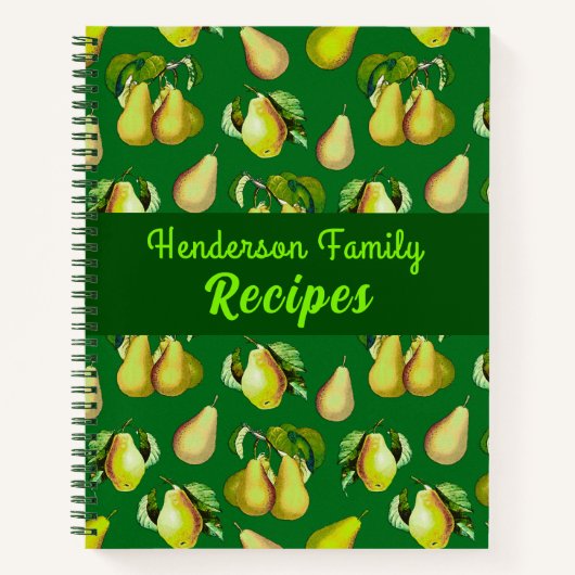 分散梨プリントオンエメラルドグリーン ノートブック (正面)
