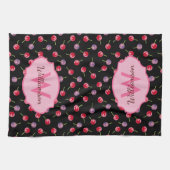 分散水色さくらんぼ モノグラムの キッチンタオル (横)