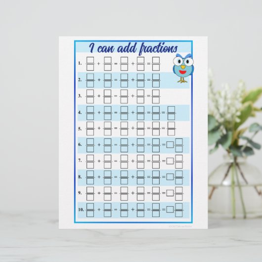 分数の追加と減算のテンプレート レターヘッド (スタンド正面)