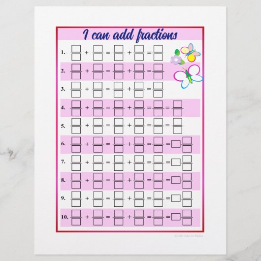 分数の追加と減算のテンプレート レターヘッド (正面)