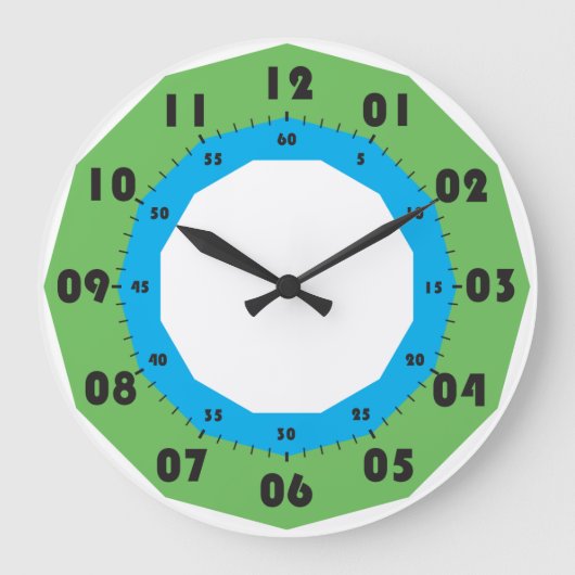 分秒のダイヤル黒番 ラージ壁時計 (正面)