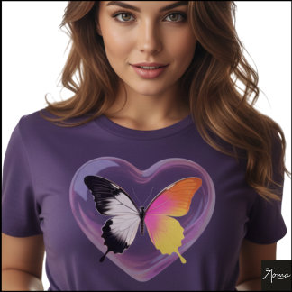 分裂蝶モノクロネオンハートグラフィック Tシャツ