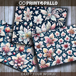 分身のための黒い背景の冬の花 ラッピングペーパーシート